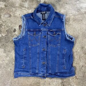 Wrangler Jean Jacket Vest Size Medium Blue Denim Medium Wash Button Down Retro